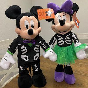 NEW! Disney Minnie & Mickey Mouse Skeleton Plush Dolls. CUTE!!!